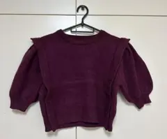 パープル バルーンスリーブ ニット 半袖