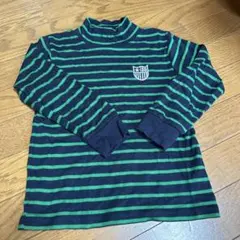 ネイビーとグリーン ストライプ長袖カットソー 120