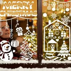 クリスマスステッカー 窓 ホワイト 静電気 剥せる 28×21cm ×8枚