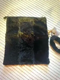 もこもこ手さげバック　猫ストーン付き