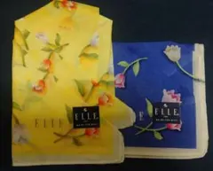 ELLE 花柄ハンカチセット イエロー ブルー