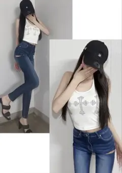 グレイル　サイドカットクラッシュスキニーデニムパンツ[cu145]