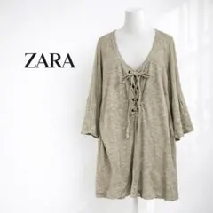 ZARA y2k グランジ　ザラ　7分袖　シアーニット　レースアップ　チュニック