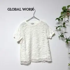 GLOBAL WORK グローバルワーク総レース カットソー ホワイト S 半袖