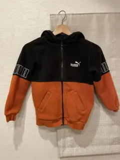 【130㎝】PUMA フリースジャケット オレンジ/ブラック