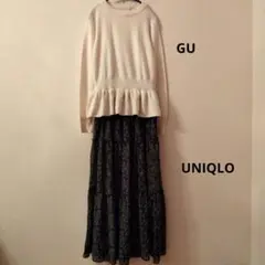 ペプラムニットトップスＬとティアードスカートМセット