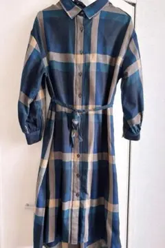 チェック柄長袖シャツワンピース