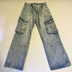 ケミカルウォッシュ デニム カーゴパンツ ライトブルーのサムネイル