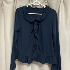 ピンクハウス　フリル　カーディガン　ネイビー　紺色　ベルベットリボン　洗濯可