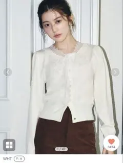 【新品未使用タグ付き】 snidel レースボウタイカーディガン WHT