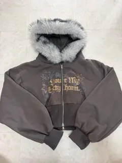 ファー付き ジップアップ パーカー ブラウン
