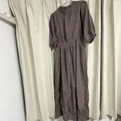 アースミュージックアンドエコロジー　ブラウン 半袖ロングワンピース