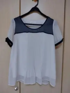 grove 半袖ブラウス ホワイト×ネイビー L　トップスのサムネイル