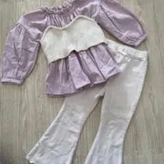 petit mainビスチェ風ブラウス フレアパンツセット