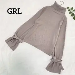 グレイル✳️タートルネックリブニット セーター リボンスリーブ 大人かわいい L