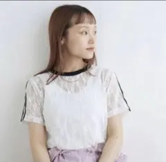 レース切り替えラインTシャツ ホワイトのサムネイル