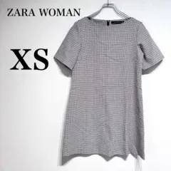 【ザラ ウーマン】千鳥格子　ブラウン系　チュニック丈　ミニワンピース　xs