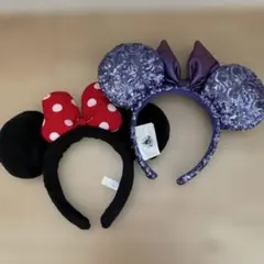 ミニーマウスと紫ラメのカチューシャセット