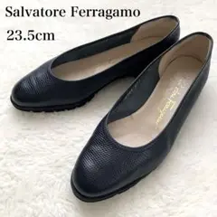 Salvatore Ferragamo フラットパンプス リザード ネイビー
