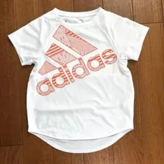 adidas オレンジ 色ロゴ入り　ホワイトTシャツ　140サイズ