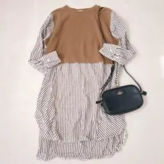 ショコラフィネローブ◇ドッキングチュニック ワンピース ストライプ オフィス F