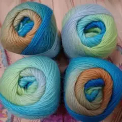 ウール100%毛糸オレンジブルー系グラデーションカラー4点