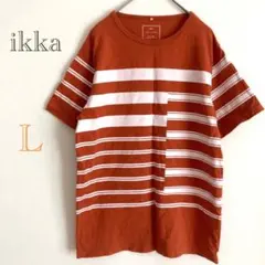 ikka イッカ Tシャツ 半袖 トップス ゆるダボ ボーダー オレンジ Lのサムネイル