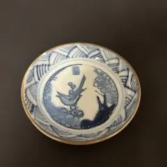 大正時代物　青い鳥と花が美しい金色の縁取りの小皿　豆皿　希少早い者勝ち即購入OK