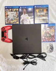 PlayStation 4 Slim 本体 赤コントローラー ゲーム4本付き
