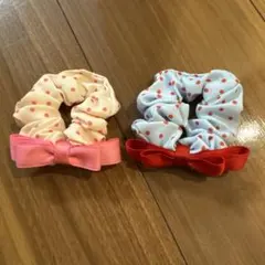 水玉模様リボン付きヘアゴムセット