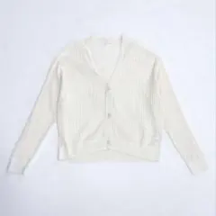 UNIQLO／リネンブレンド／メッシュVネックショートカーディガン／オフホワイト