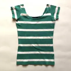 ★美品★ラルフローレン ボーダーTシャツ 半袖 グリーン ホワイト 1分袖 M