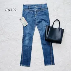ミスティック スキニーパンツ デニムパンツ ダメージ加工 綿混 ブルー S