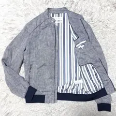 【美品】ZARA リネン100% ライダースブルゾン ライトブルー 麻