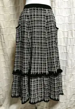 チェック柄ニット編みフレアスカート