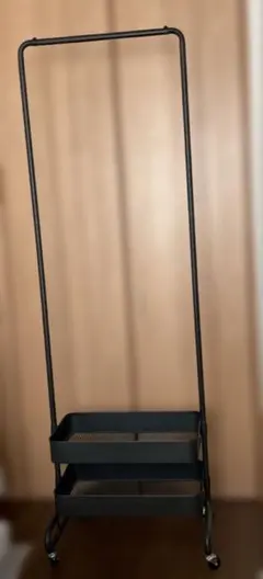 山善 トローリーハンガーダブルバスケット黒