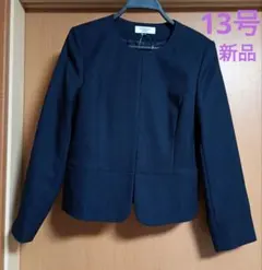 新品☆ノーカラーペプラムジャケット　袖スリット入　ネイビー　紺　13号　入学式