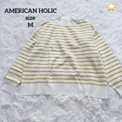 【アメリカンホリック】モックネックボーダーニッ/Mサイズ/イエロー アイボリー