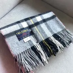 美品　TWEEDMILL チェック柄ウールマフラー　ピン付き