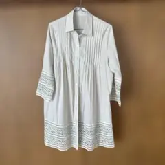 シャツワンピース レース装飾長袖