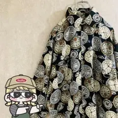 kutir クティール　総柄　長袖シャツ　ポリシャツ 時計柄　古着　レトロ