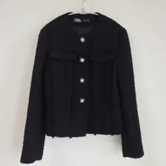 美品】ZARAザラノーカラージャケット金ボタン黒クロップドM - メルカリ