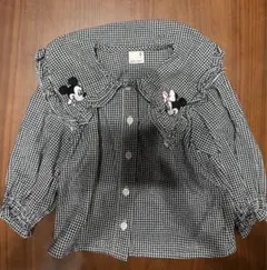 petit main ディズニー ミッキー＆ミニー刺繍ギンガムチェックブラウス