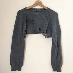 SHEIN グレー クロップドセーター ダメージニット