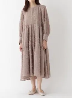 セール☆AG by aquagirl フリンジジャカードワンピース　ベージュ　M