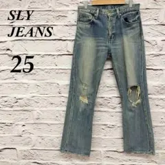 スライジーンズ⭐️25 クラッシュデニムパンツ Y2Kストレート ダメージ 青のサムネイル