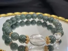 グアテマラ翡翠×水晶デザインパワーストーンブレスレット内径16㎝