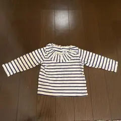 美品 プチバトー フリル襟 長袖カットソー ボーダー 18m/81cm