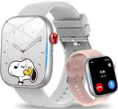 (未使用新品)スマートウォッチ J45 シルバー/ピンク 2.01インチ大画面