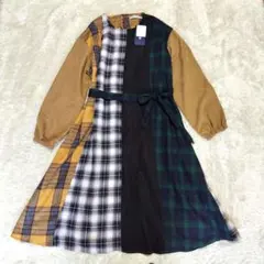【ScoLar】スカラー チェック×ピーチ起毛 刺繍ワンピース タグ付未使用
